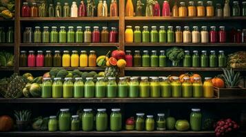 une jus bar avec Frais légume et fruit photo