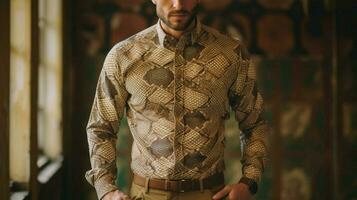 une homme portant une marron à motifs chemise avec le br photo