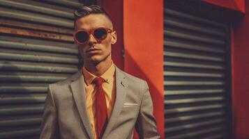 une homme portant une costume et des lunettes de soleil photo