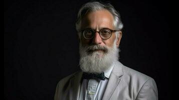 une homme avec une gris barbe et des lunettes est montré photo