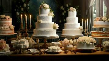 une blanc mariage gâteau est sur une table photo