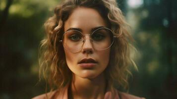 une femme avec des lunettes sur sa visage photo