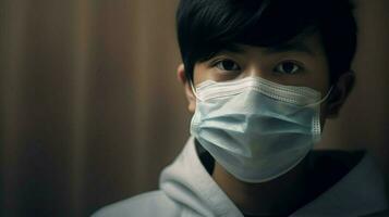 un asiatique garçon portant protecteur masque convoitise 19 mas photo