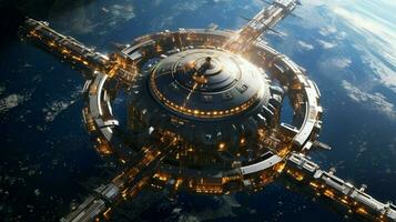 un orbital station avec ses vue de le planète un photo