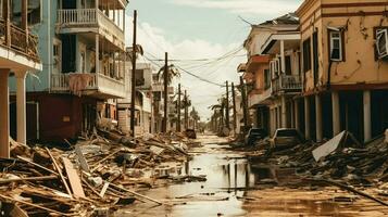 terrible dévastation après ouragan sur Maisons et p photo