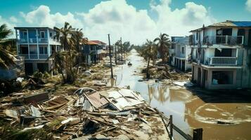 terrible dévastation après ouragan sur Maisons et p photo