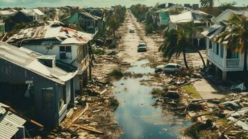 terrible dévastation après ouragan sur Maisons et p photo