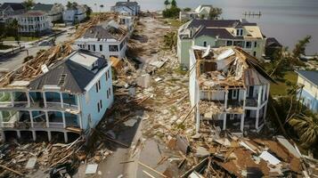 terrible dévastation après ouragan sur Maisons et p photo