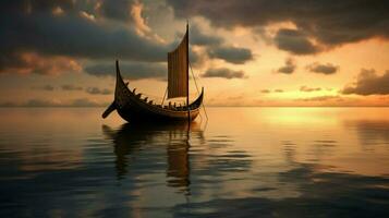 calme mer avec viking navire voile sur le horizon photo