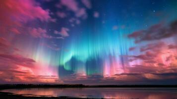 spectaculaire ciel avec électrique bleu fusées éclairantes et rose photo