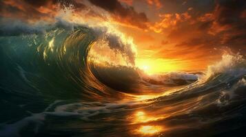 spectaculaire lever du soleil plus de le calme de le océan avec photo