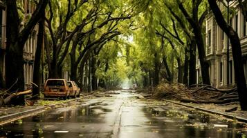 vide et dévasté rue avec chute arbre photo