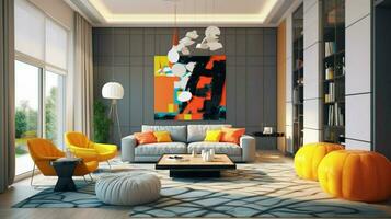 moderne intérieur avec audacieux couleurs et linéaire lignes photo