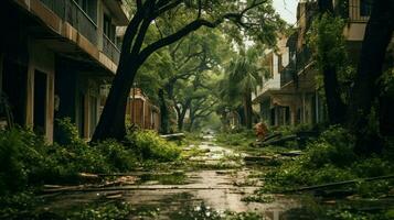 trop développé avec végétation et des arbres rue dans ville photo