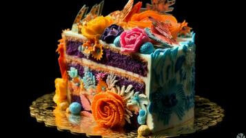 tranche de gâteau décoré avec vibrant couleurs photo