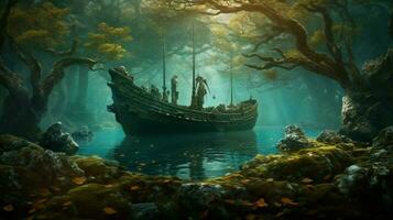 marée bassin avec viking navire à ancre entouré photo