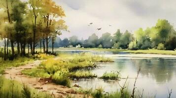 tranquille été paysage une aquarelle La peinture photo