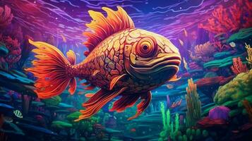 trippant poisson nager dans psychédélique sous-marin photo