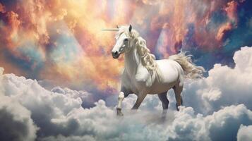 trippant Licorne avec ses tête dans le des nuages photo