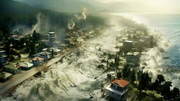 tsunami fuyant révélateur le choquant dommage photo