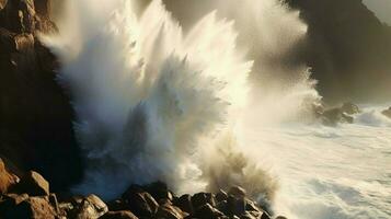 tsunami vagues s'écraser contre côtier falaise avec photo