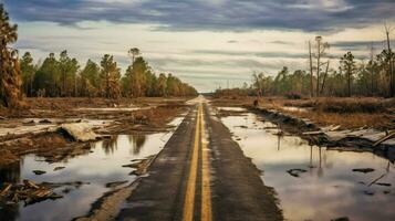 vacant route de premier plan à réservoir après conséquences photo