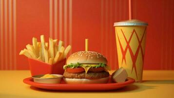 végétarien Burger et fait maison frites dans vibrant vite photo