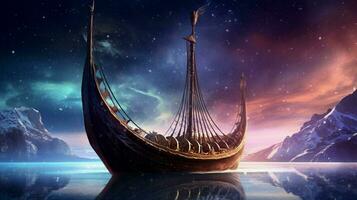 viking navire voiles parmi le étoiles avec majestueux v photo
