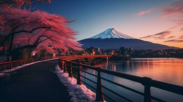 fonds d'écran de monter Fuji dans le style de graveleux photo