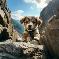 une courageux chiot sans crainte explorant Nouveau sites touristiques photo