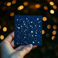 une autocollant mettant en valeur une constellation de étoiles dans le nuit photo
