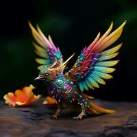 une minuscule coloré créature avec ailes photo