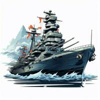 bataille navale 2d dessin animé illustraton sur blanc Contexte haute photo