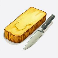 beurre couteau 2d dessin animé illustraton sur blanc Contexte salut photo