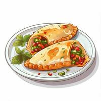 Pizza calzone 2d vecteur illustration dessin animé dans blanc motif photo