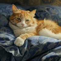 content cymrique chat somptueux dans une doux peluche lit photo