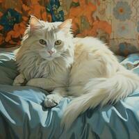 content cymrique chat somptueux dans une doux peluche lit photo