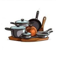 ustensiles de cuisine 2d dessin animé illustraton sur blanc Contexte haute q photo