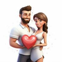 couple avec cœur 2d dessin animé illustraton sur blanc matiè photo