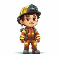 sapeur pompier 2d dessin animé illustraton sur blanc Contexte haut photo