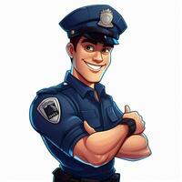 homme police officier 2d dessin animé illustraton sur blanc Contexte photo
