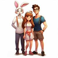 gens avec lapin oreilles 2d dessin animé illustraton sur blanc bac photo