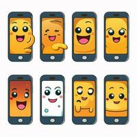 téléphone emojis 2d dessin animé vecteur illustration sur blanc dos photo