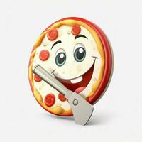 Pizza coupeur 2d dessin animé illustraton sur blanc Contexte salut photo