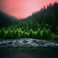 Saumon rose contre vert forêt photo