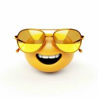 souriant visage avec des lunettes de soleil emoji sur blanc Contexte haut photo