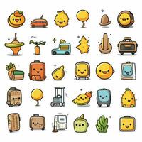 Voyage et des endroits emojis 2d dessin animé vecteur illustration sur photo