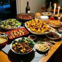 une communauté potluck avec une variété de vaisselle photo