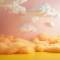 une coton bonbons Jaune Contexte avec duveteux des nuages photo