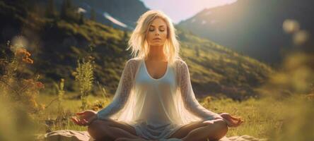 femme Faire yogo pacifiquement Zen méditation, ai photo